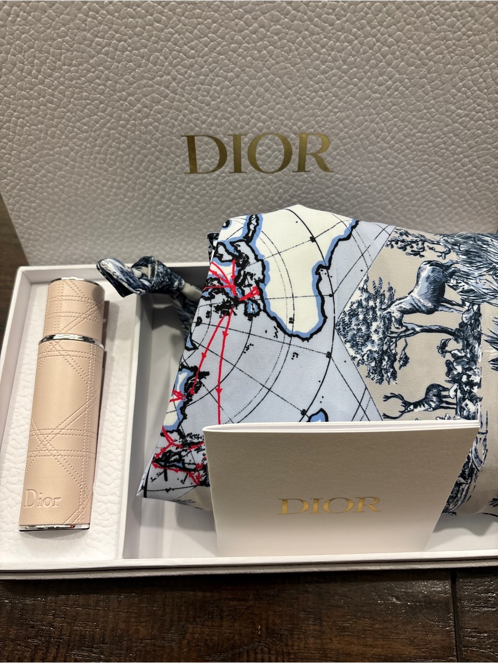 Dior Ivory Embossed Leather perfume Case  with Blue signature pouch